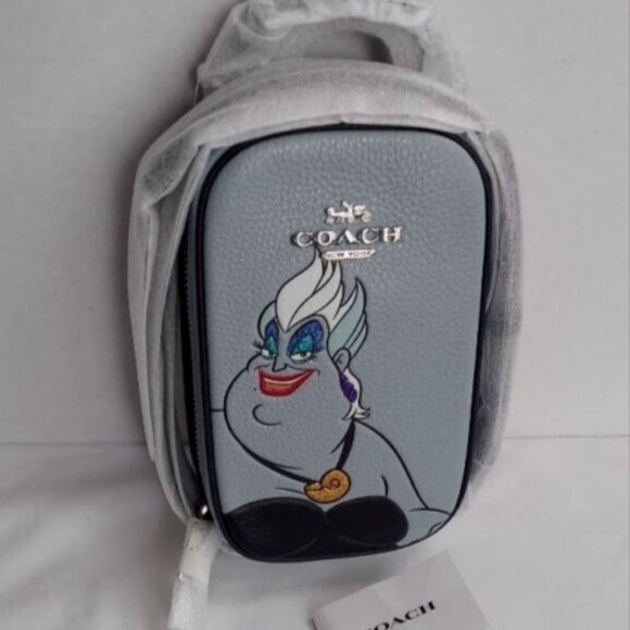 NWT Coach CC325 Disney X Coach Eva Phone Crossbody W/Ursula Motif Ice Blue Multi - Picture 9 of 10